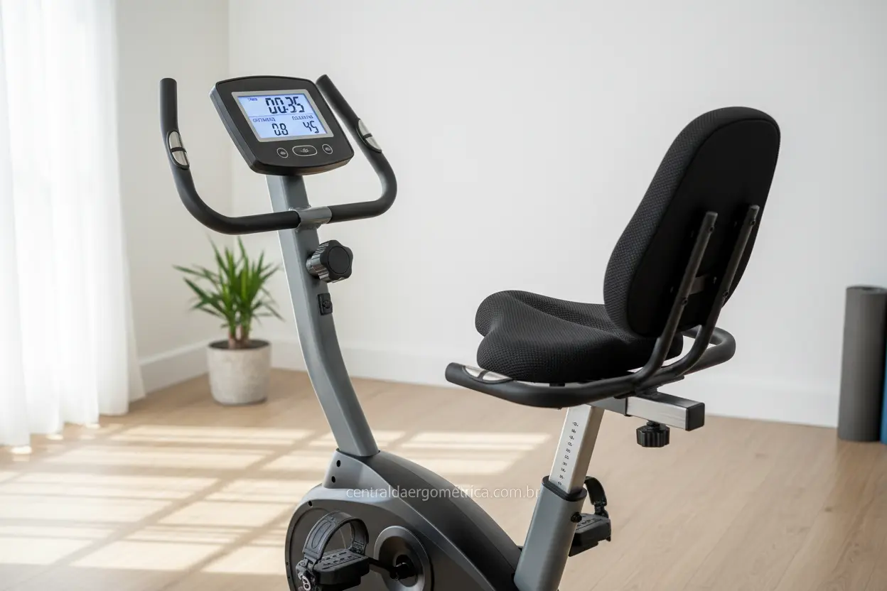 Display e selim ajustável de bicicleta ergométrica acessível