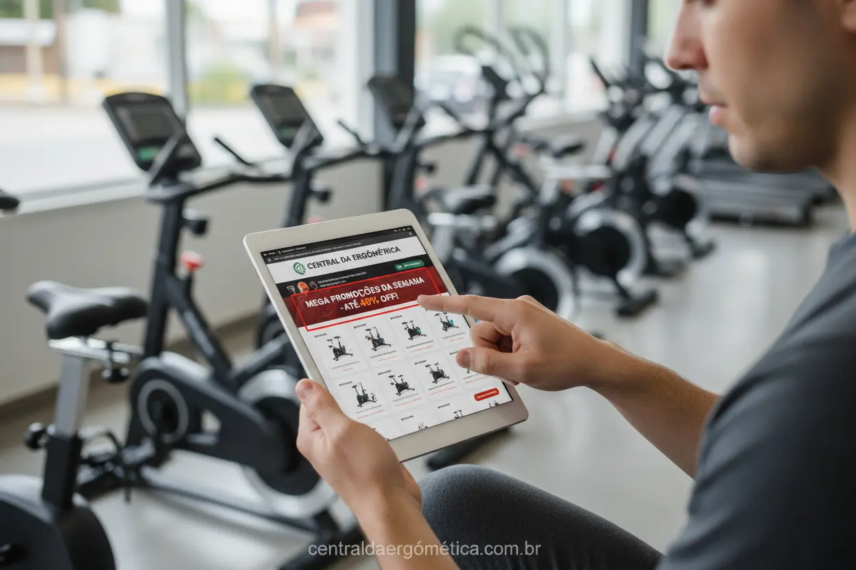 Pesquisando ofertas de bicicleta ergométrica barata em site de compras