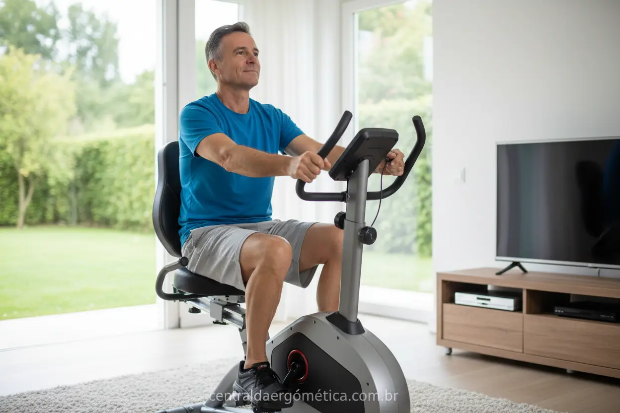 Homem treinando em bicicleta ergométrica horizontal