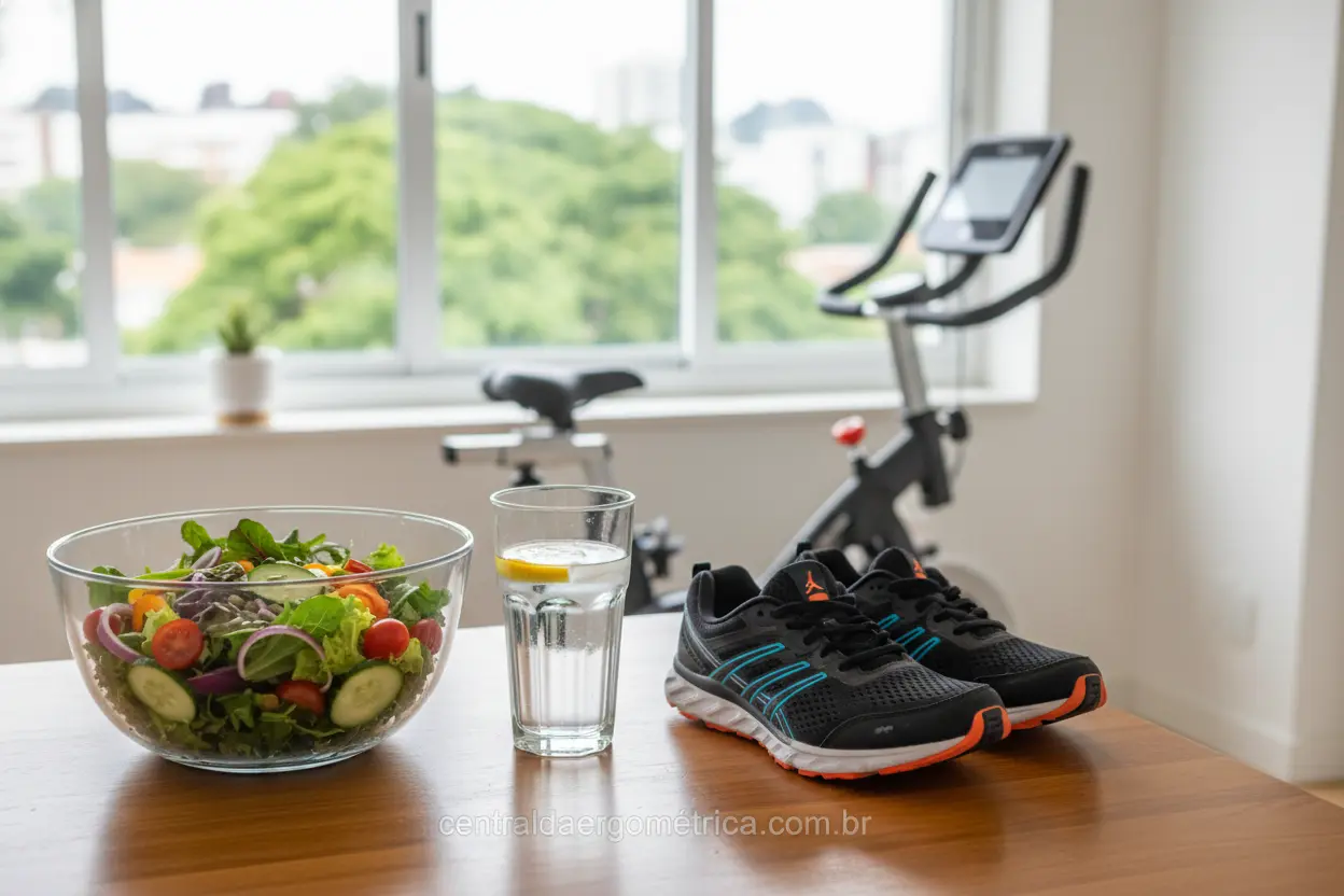 Alimentação saudável e bicicleta ergométrica