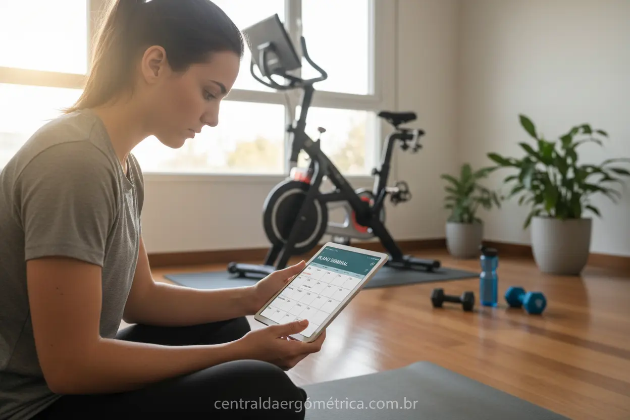 Planejamento de treino semanal Planejamento de rotina de exercícios com bicicleta ergométrica