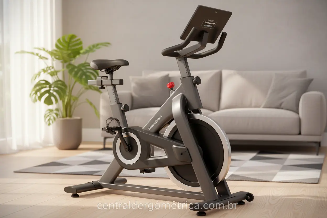 Bicicleta ergométrica moderna e silenciosa em sala de estar