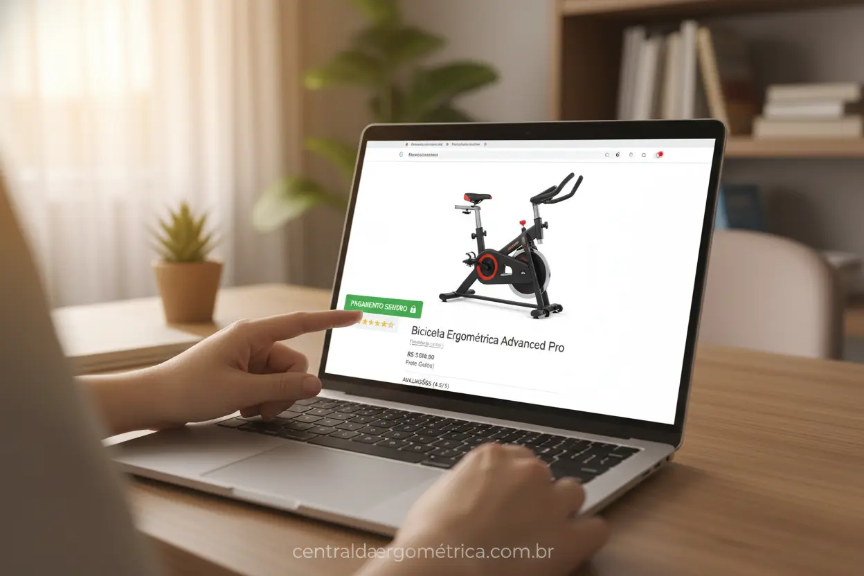 Comprar bicicleta ergométrica online com segurança, verificando avaliações e selos de segurança.