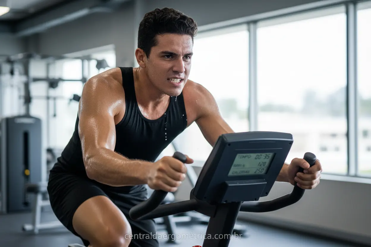 Pessoa em treino HIIT na bicicleta ergométrica
